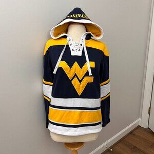 Colosseum Navy West Virginia Mountaineers Striped Lace-Up Pullover Hoodie Sz S